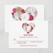 ポップなピンクの遊び心あふれる花のハートの結婚式出欠確認カード 出欠カード (正面/裏面)