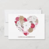 ポップなピンクの遊び心あふれる花柄ハートウェディング・返信カード 出欠カード (裏面)