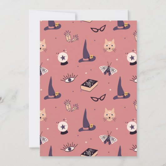 ポップなピンクの魔女をテーマにした 招待状 (裏面)