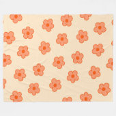 ポップなピンク＆オレンジの花柄 レトロ、ポジティブ、 フリースブランケット (正面(横))