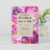 ポップなピンク パープル ゴールドのモダンな花のウェディング 招待状 (スタンド正面)