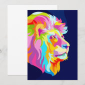 ポップなライオンの抽象的なライオンの頭 招待状 (正面/裏面)