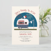 ポップなレッド・ホワイト・ブルーの愛国的なベビーシャワー 招待状 (スタンド正面)