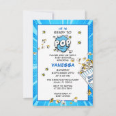 ポップに楽しいモダンな男の子ベイビーシャワー 招待状 (正面)