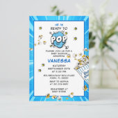 ポップに楽しいモダンな男の子ベイビーシャワー 招待状 (スタンド正面)