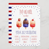 ポップに遊びに来て！アイスポップをテーマにした独立記念日パーティー 招待状 (正面/裏面)