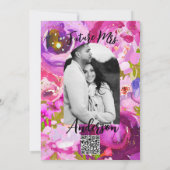 ポップのピンクと紫の鮮やかフローラブライダルシャワー 招待状 (裏面)