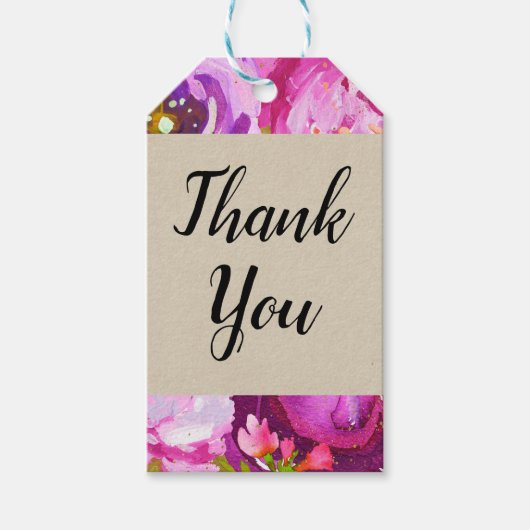 ポップのピンクパープル金ゴールドモダンフローラ ギフトタグ (正面)