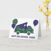 ポップアップテント付きキャンピングバン オーダーメイド テキスト カード (黄色い花)