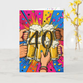 ポップアートで祝う40歳のビールの乾杯 カード (黄色い花)