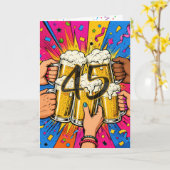 ポップアートで45歳の誕生日ビール乾杯 カード (黄色い花)