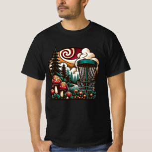ポップアートのキノコとディスクゴルフコース Aiアート Tシャツ