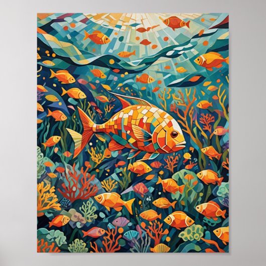 ポップアートのサンゴ礁の魚 ポスター (正面)