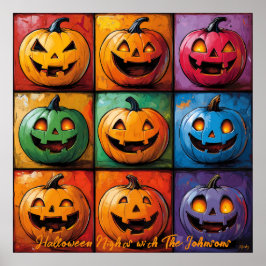 ポップアートのジャック・オ・ランタン・グリッド・ハロウィンポスター ポスター