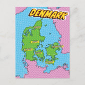 ポップアートのデンマーク地図イラスト ポストカード (正面)