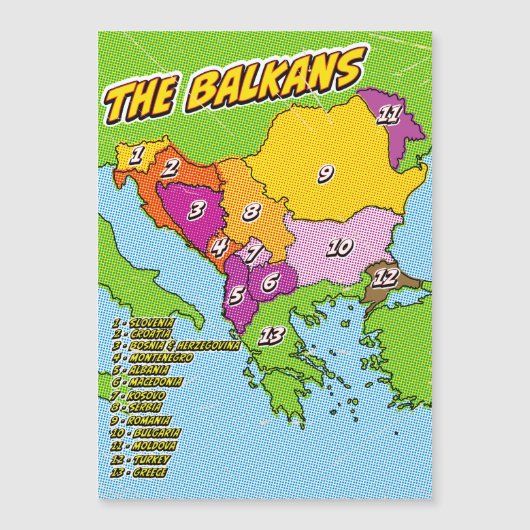 ポップアートのバルカン半島地図 (正面)