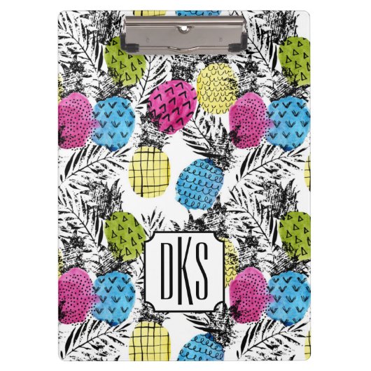 ポップアートのパイナップルおよびシュロの葉|のモノグラム クリップボード (正面)