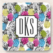 ポップアートのパイナップルおよびシュロの葉|のモノグラム コースター (正面)