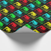 ポップアートのパンダの包装紙の赤い青緑の黄色 ラッピングペーパー (角)