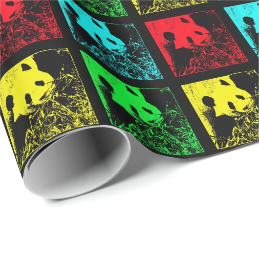 ポップアートのパンダの包装紙の赤い青緑の黄色 ラッピングペーパー (ロールコーナー)