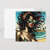 ポップアートのビーチのレトロな女性 (正面/裏面)