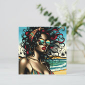 ポップアートのビーチのレトロな女性 (スタンド正面)