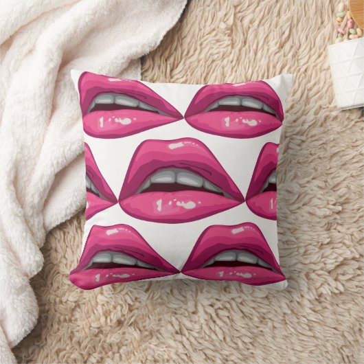 ポップアートのピンクの唇の化粧 クッション (ブランケット)