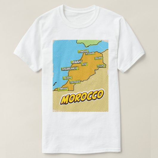 ポップアートのモロッコ地図 Tシャツ (デザイン正面)