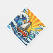 ポップアートのヨットをテーマにした男の子の誕生日 スタンダードランチョンナプキン (角)