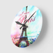 ポップアートのヴィンテージのエッフェル塔 ラウンド壁時計 (傾斜)