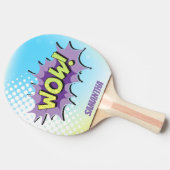 ポップアートの喜劇的なスタイルのスーパーヒーローのワウ! パーソナライズ 卓球ラケット (横)