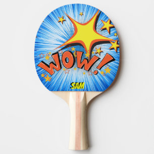 ポップアートの喜劇的なスタイルのスーパーヒーローのワウ! パーソナラ 卓球ラケット