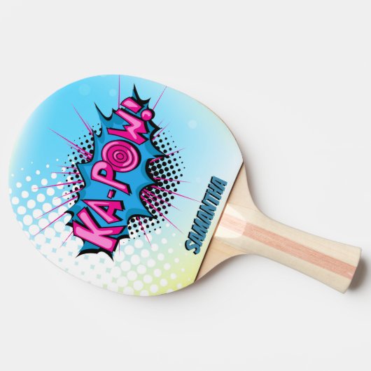 ポップアートの喜劇的なスタイルのスーパーヒーローのKa捕虜! パーソナライズ 卓球ラケット (横)