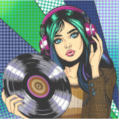 ポップアートの女性とレコード シール (正面)