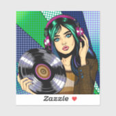 ポップアートの女性とレコード シール (シート)