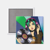 ポップアートの女性とレコード マグネット (正面/裏面)