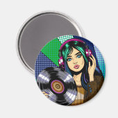 ポップアートの女性とレコード マグネット (正面/裏面)