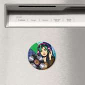 ポップアートの女性とレコード マグネット (インサイチュ (食洗機))