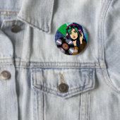 ポップアートの女性とレコード 缶バッジ (インサイチュ)