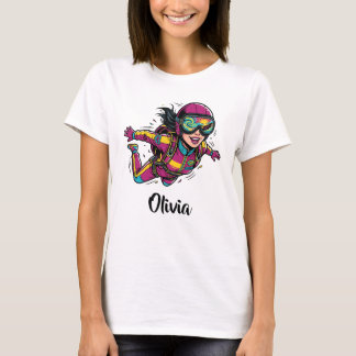 ポップアートの女性スカイダイバー ビビッドレトロ Tシャツ