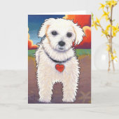 ポップアートの子犬 カード (黄色い花)