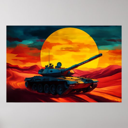 ポップアートの戦車シーン 日没 - ミリタリーテイストの芸術 ポスター (正面)