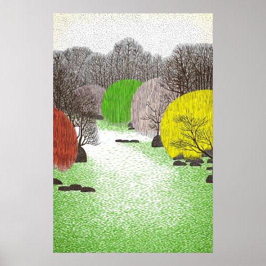 ポップアートの木立の壁画 川の風景 ポスター (正面)