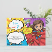 ポップアートの漫画スーパーヒーロー、スーパーガールの誕生日 招待状 (スタンド正面)