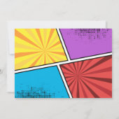 ポップアートの漫画スーパーヒーロー、スーパーガールの誕生日 招待状 (裏面)