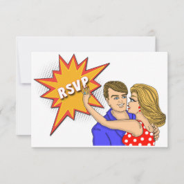 ポップアートの漫画本カバー結婚式の応答カード 出欠カード