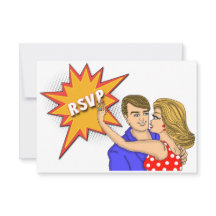 ポップアートの漫画本カバー結婚式の応答カード