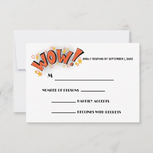 ポップアートの漫画本カバー結婚式の応答カード 出欠カード (裏面)