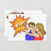 ポップアートの漫画本カバー結婚式の応答カード 出欠カード (正面/裏面)