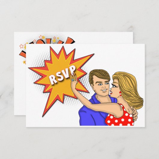 ポップアートの漫画本カバー結婚式の応答カード 出欠カード (正面/裏面)